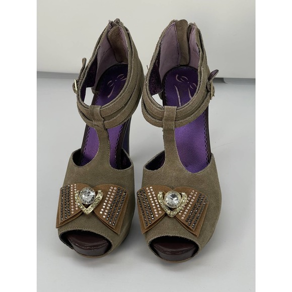 NEW Poetic License Manhattan brown suede jeweled bow platform sz 8, 8.5 - Picture 5 of 14